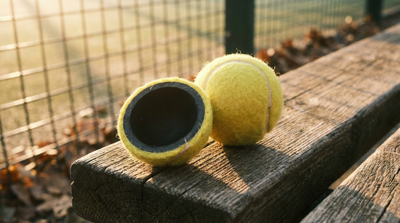 Pelota de padel cortada mostrando interior y presion